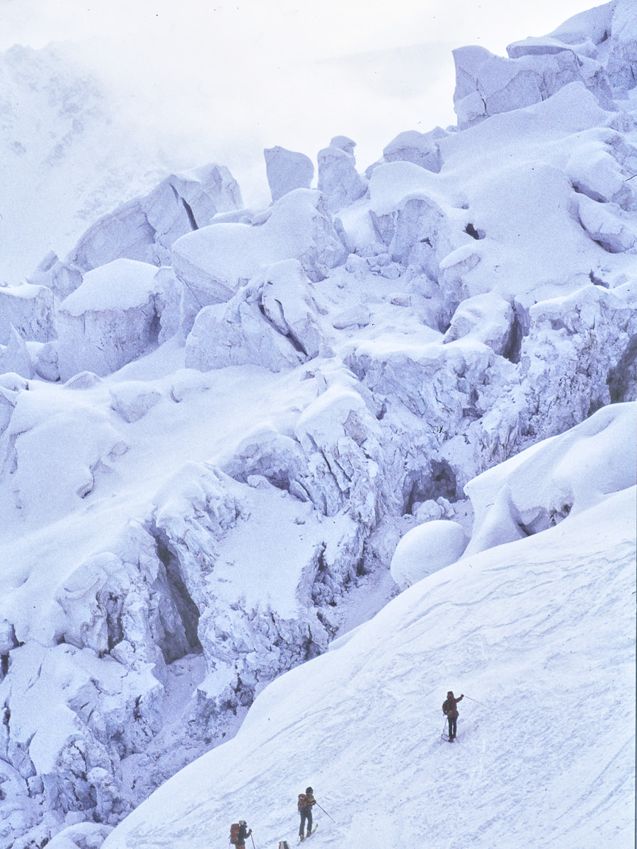 Bosson glacier on the way from the middle station of the Auguille du Midi cable car to refuge Grand Mulets
